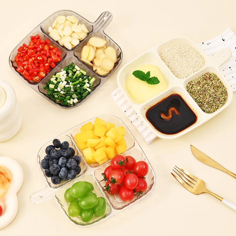 Four Compartment Side Dish Tray Handle Anti-Scalding Dinner Plate Hangable Ginger Garlic Storage Tray Home Kitchen Tool stainless steel plates