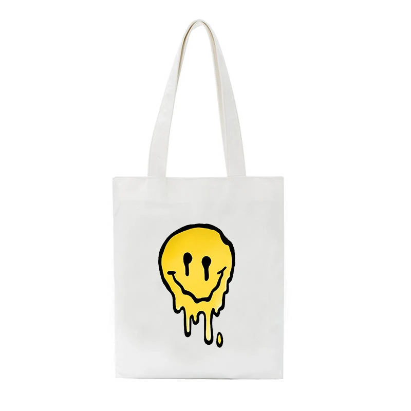 

Gothic Smile Print Canvas Bag Women's Shoulder Bag Fashion Large Capacity Shopping Shopper Ladies Hand Bags Tote Bags