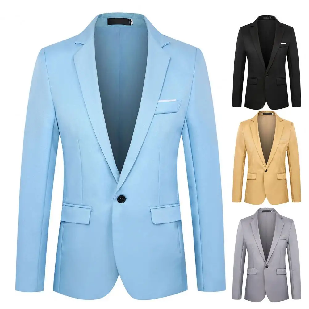 Stylish Suit Jacket Plus Size Men Suit Coat One Buckle Pure Color Slim Fit Blazer  Streetwear