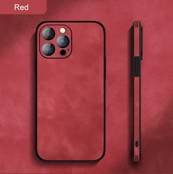 Shockproof Vintage Leather Phone Case with Soft Silicon Matte Cover - iPhone 12 (Red)