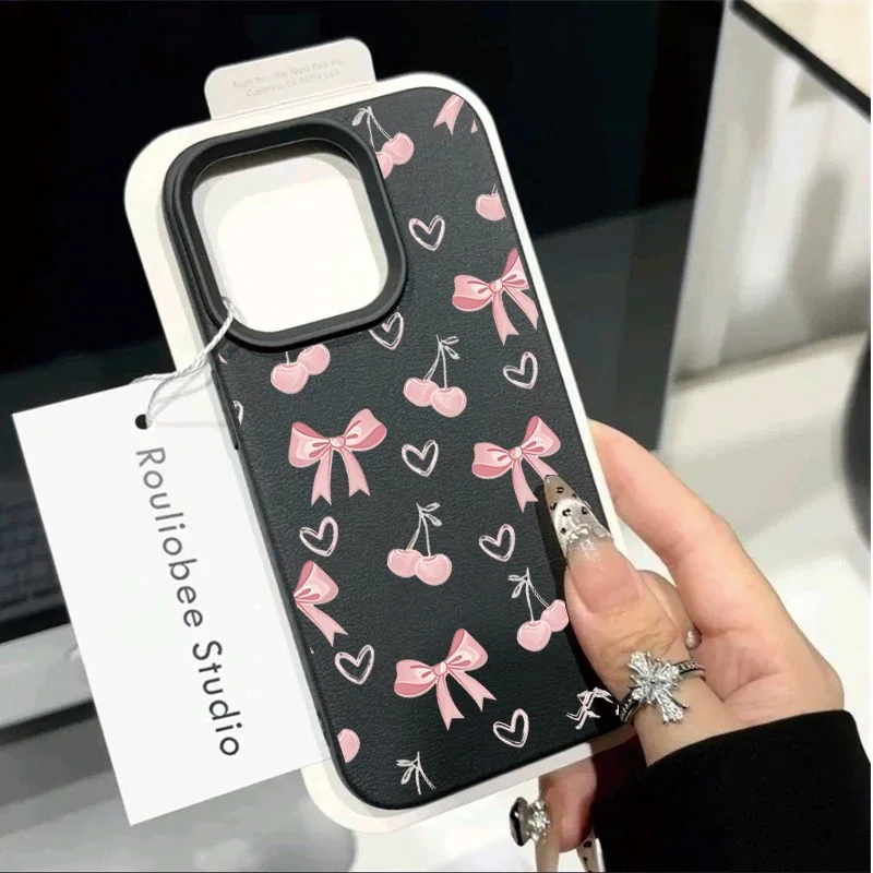 Girly Pink Bowknot Cherry Soft Phone Case