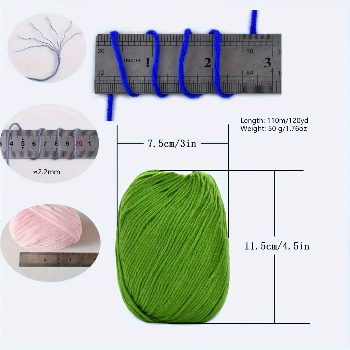 50g Silk Protein Villus Yarn Soft Worsted Hand Knitting Thread 60%Silk Protein 30%Wool 10%Cashmere Skin Friendly Yarn 110m/120yd