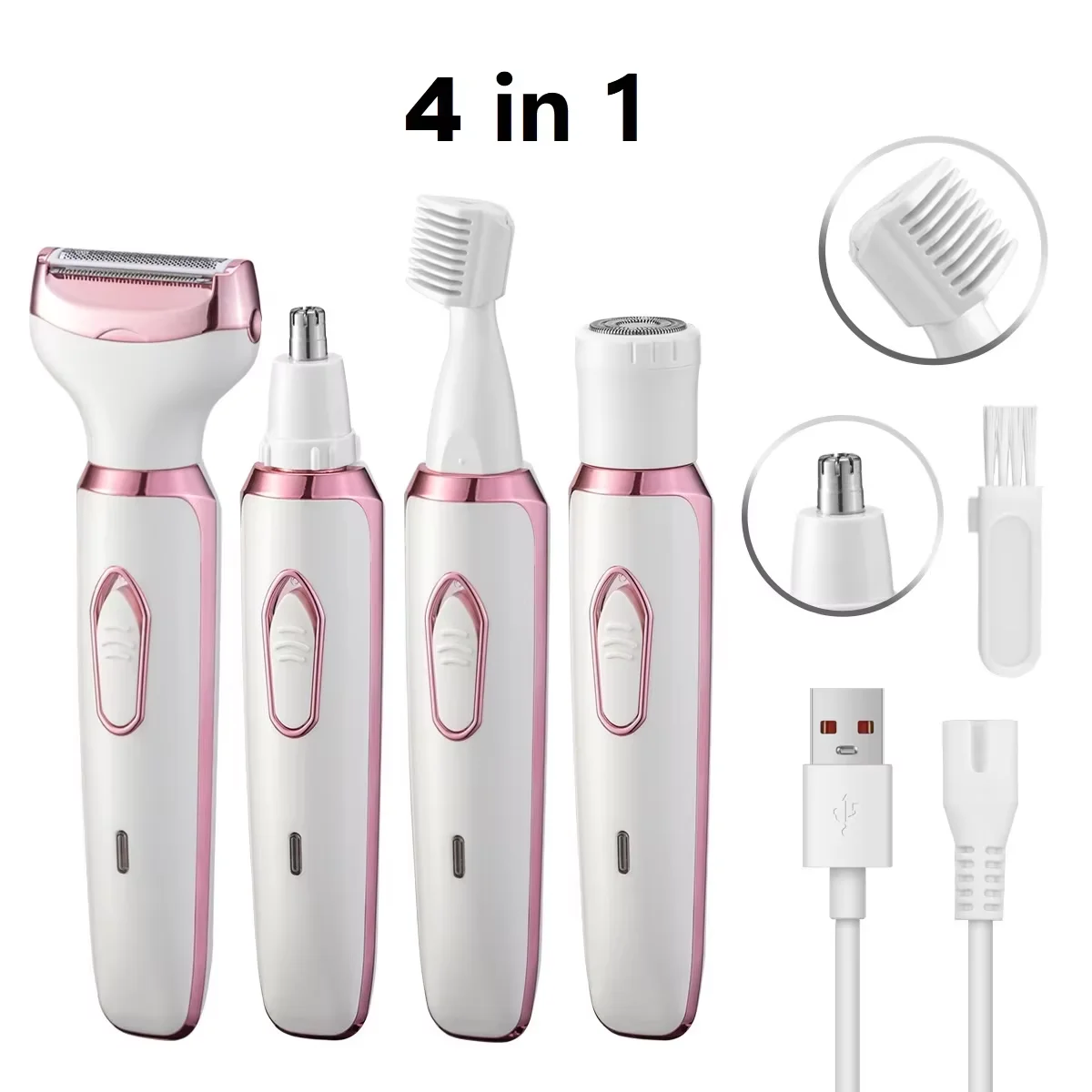 HOMEFISH 4 In 1 Electric Lady Shaver Body Hair Removal Epilator Painless Cordless Trimmer Razor Gifts For Women