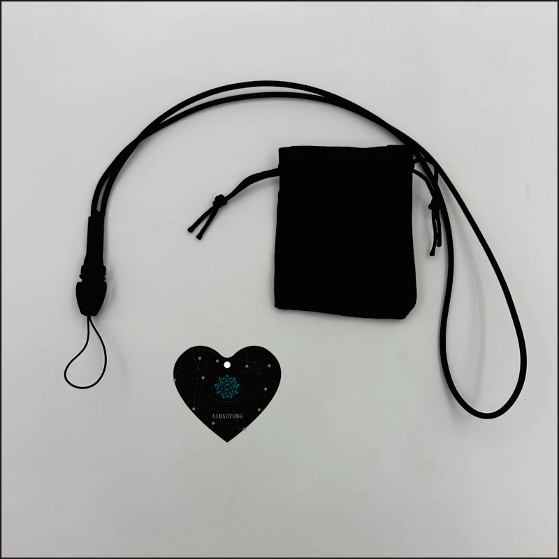 AIBAOTONG Terahertz Energy Card, Black Heart Shape Pendant with Silicone Ion Chain