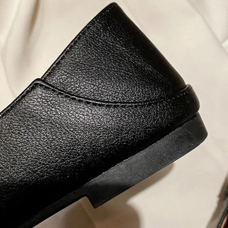 2024 Fetish Women Retro Designer Soft Leather Soft Summer Flats Simple Female Loafers Square Toe Lady Metal Outside Black Shoes 6