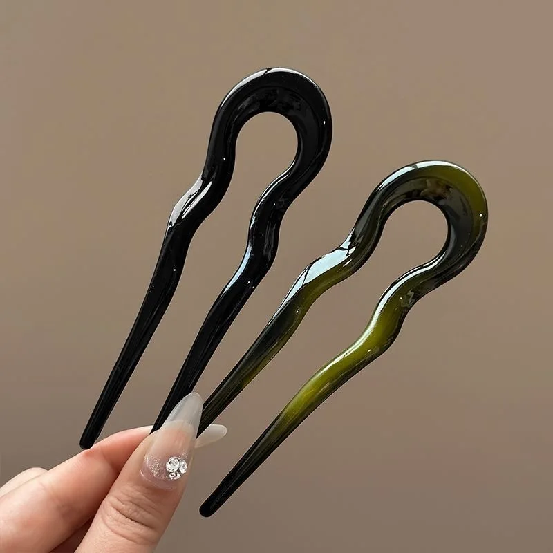 New U-Shaped Hair Fork Women Fashion Tortoiseshell Acetate Hairpin Geometric Design Headwear Hair Sticks Girl Hair Accessories