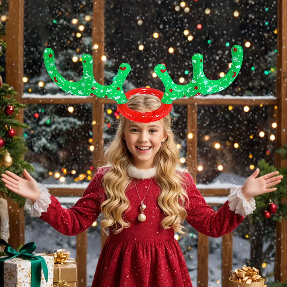 Inflatable Reindeer Antler Hat with Rings Christmas Games Inflatable Reindeer Antler Hat Ring Toss Game Christmas Party Games 5