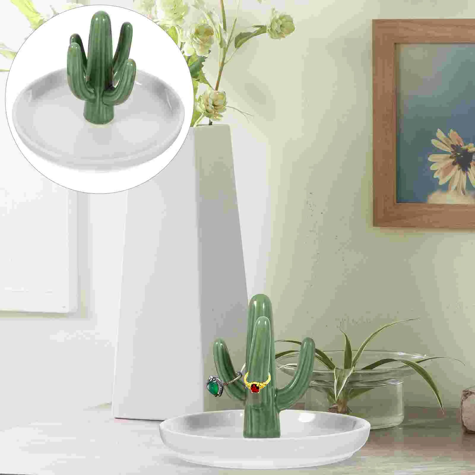 

Cactus Jewelry Tray Pallets Necklace Storage Plate Dish Ceramic Display Trinket Ceramics Organizer Decorative