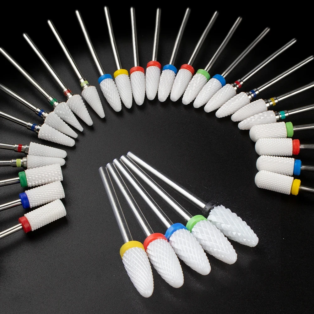 매니큐어 세트에 대 한 5pcs 세라믹 밀링 커터 네일 드릴 비트 밀 매니큐어 기계 젤 파일 제거를위한 페디큐어 도구 3/32 인치