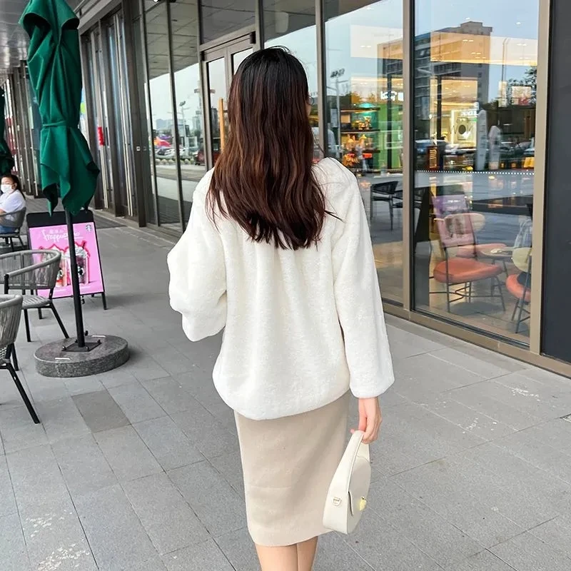 2023 New Winter Thick Plush Warm Clothes  Overcoat Faux Fur Collar Fashion Ladies Coats Furry Female Coats Soft Fashion Top