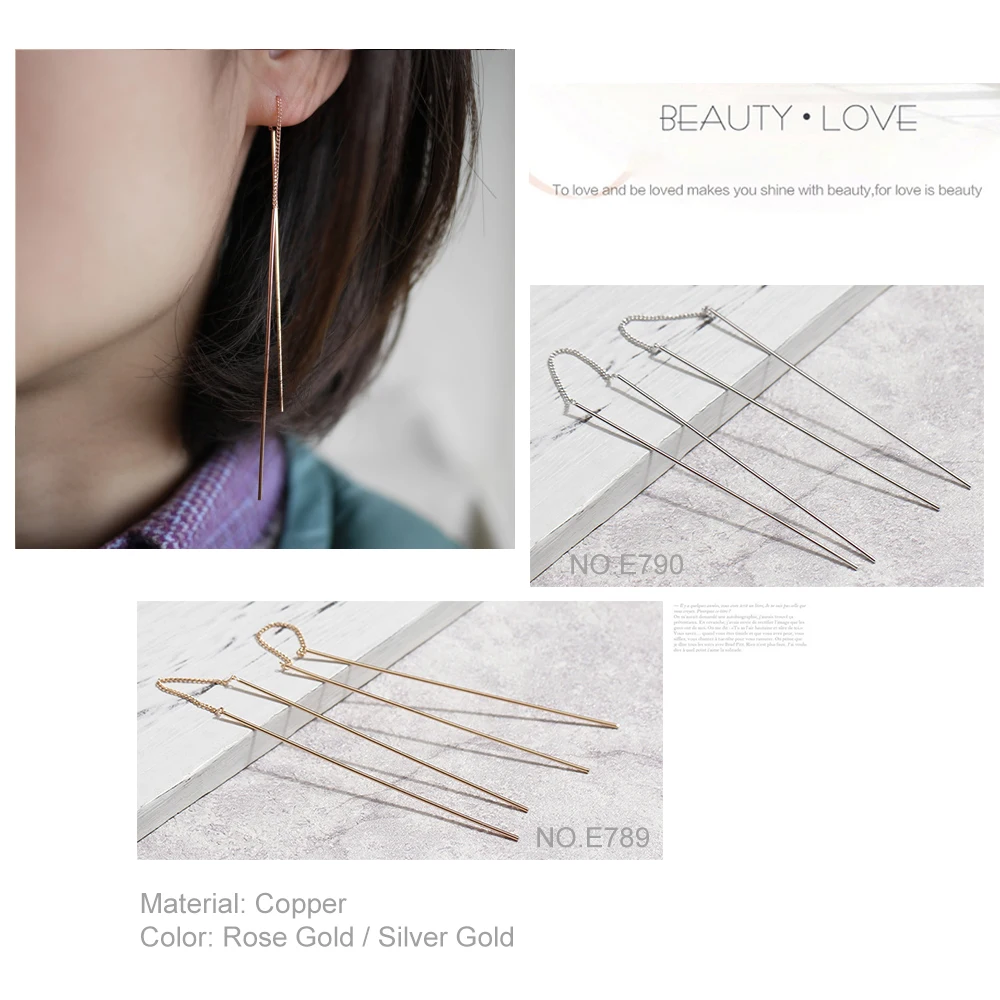 Unique Twisted Long Hanging Earrings for Women Piercing Rose Gold Color Ear Line Chain Fashion Earring for Girls Jewelry E243 dangle earrings long earrings