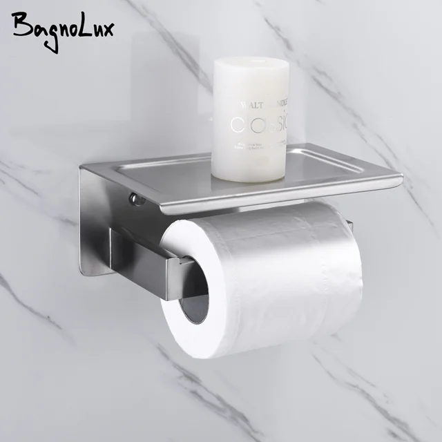 BagnoLux สแตนเลส Stowage สีดำ Chrome ขัดเงาที่เรียบง่ายและสวยงามติดผนังอุปกรณ์ห้องน้ำผู้ถือกระดาษ 1