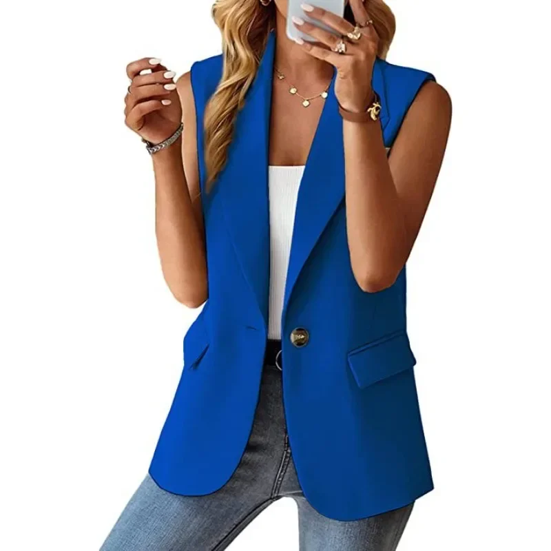 

2024 Spring Summer New Women's Clothing Casual Fashion Suit Vest Solid Color Single Button Coat Blazer Jacket