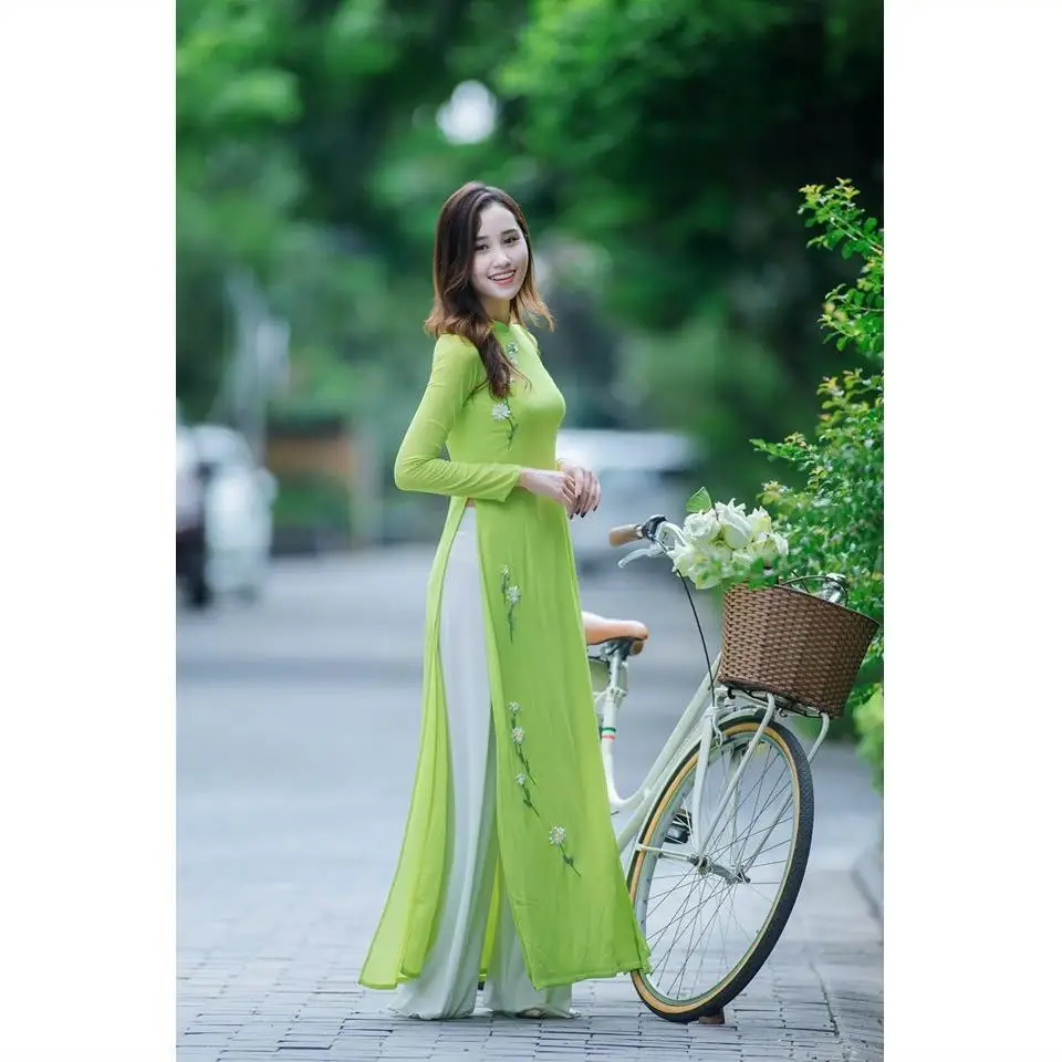 2024 vietnam classic style aodai dress full sleeve women flower printing aodai dress elegant party dress oriental dress set a81