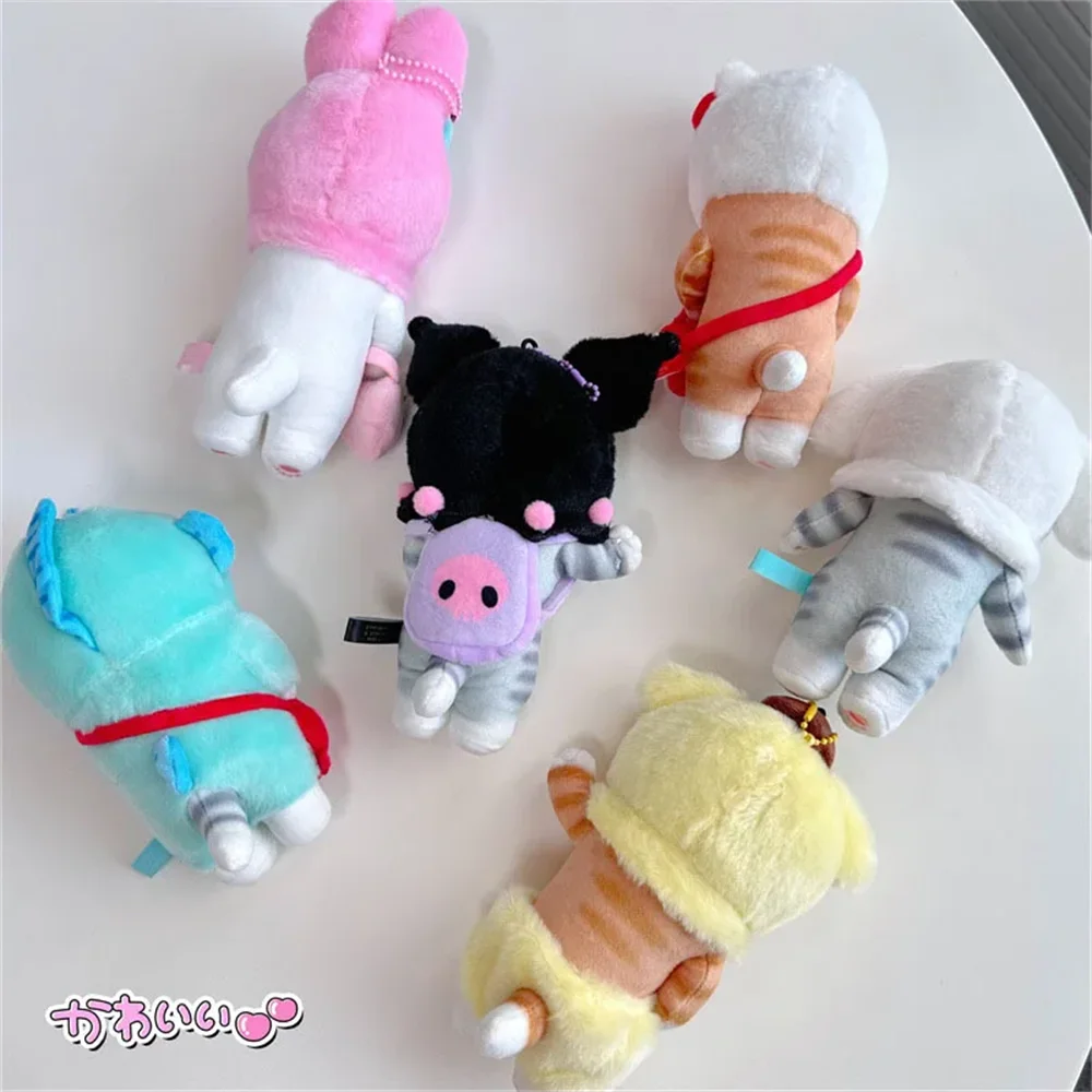 Kawaii Sanrio Plush Keychain Pendant Cartoon Mofusand Shark Cat Cross-Dressing Hello Kitty Kuromi doll stuff Backpack Decor Toys