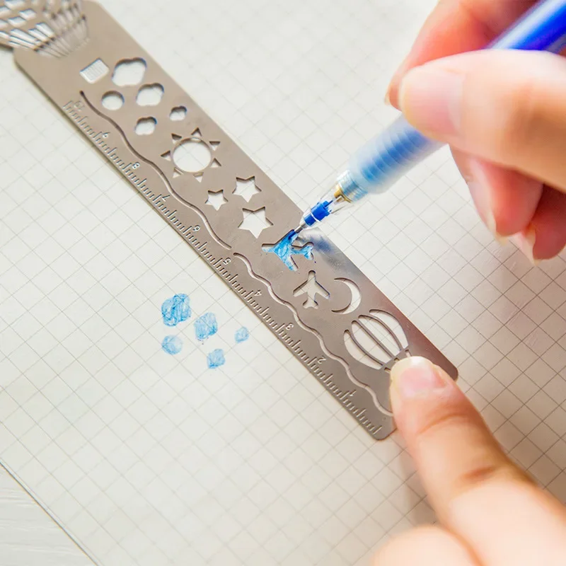 16 PCs Cartoon Pattern Metal Record Daily Templates for Quilting Ruler Multi-Function Bookmark Ruler Hollow Hand Account