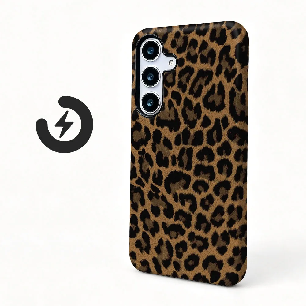 Leopard Print Magnetic Phone Case with 2-in-1 Film Cover