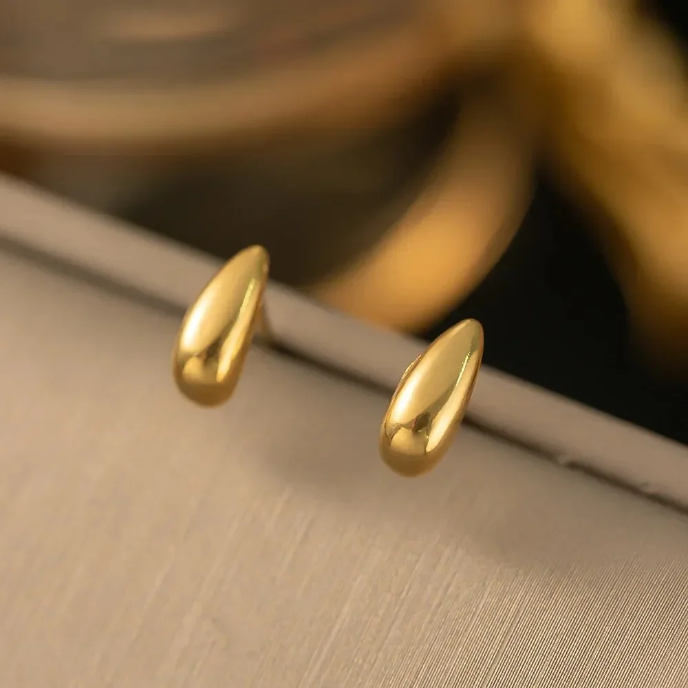 10-31mm Stainless Steel Vintage Chunky Water Drop Earrings For Women Gold Plated Thick Earring Statement Wedding Jewelry Gifts 3