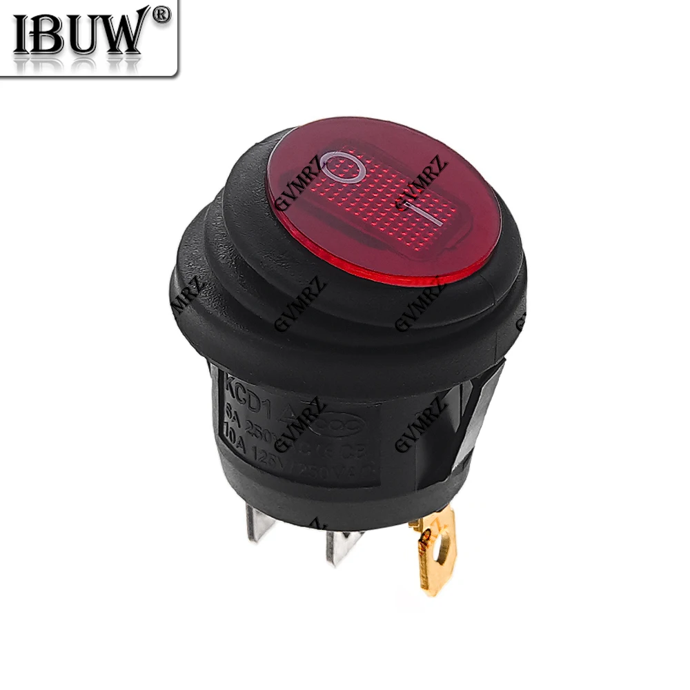 1PCS KCD1 SPST 3핀 로커 스위치 6A 10A 250V 125V AC LED 온오프 방수 차량 보트 스위치 라운드 스위치 KCD1