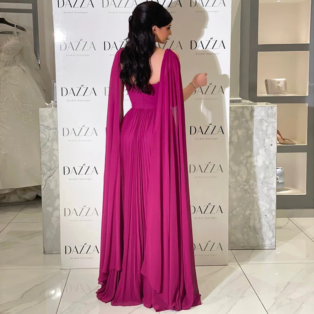 S5aa94f0d28c94d2aa26ab44fda38da12u Fuchsia Chiffon Dubai Evening Dresses with Cape Sleeves Yellow Arabic Elegant Women Wedding Party Formal Gowns Mallzona