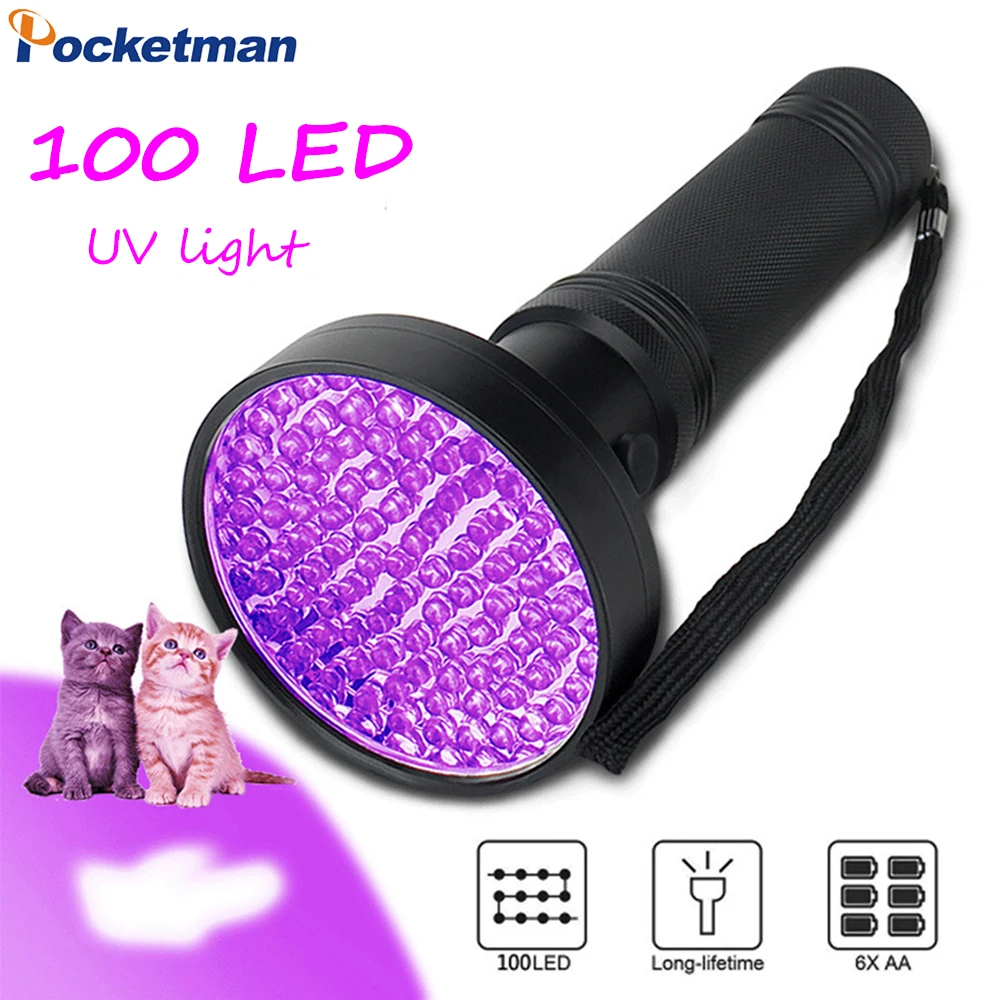 

100 LED 9 LED UV Flashlight 395nm Black Light Flashlights Ultraviolet Torch UV Light Detector for Dry Pet Urine Stains Bed Bug