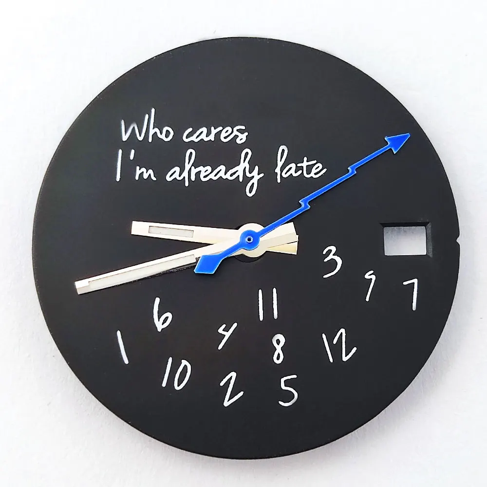 Whimsical White & Black 'Who Cares, I'm Already Late' Watch Dial