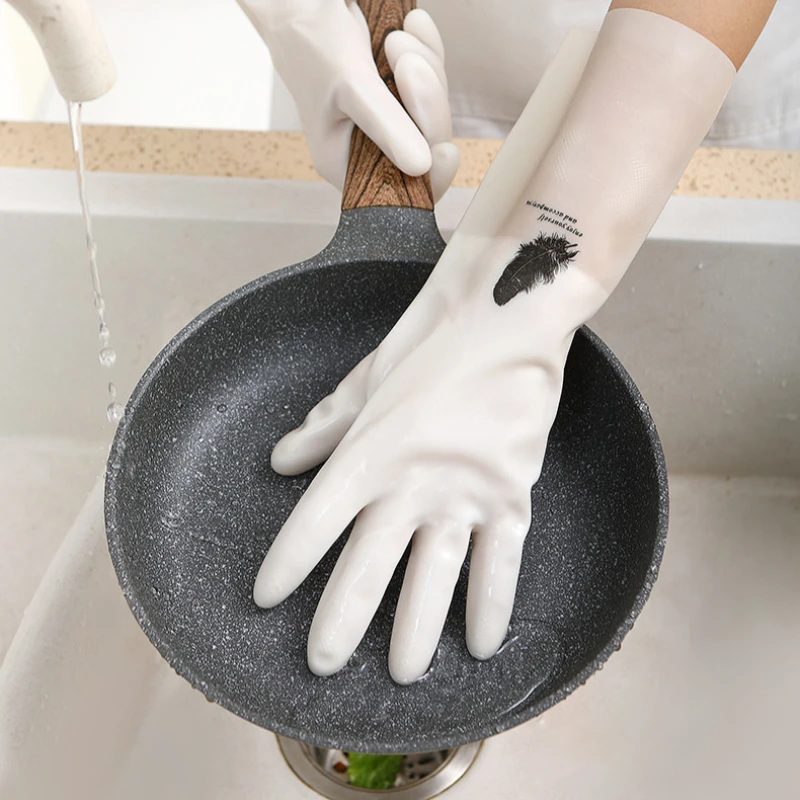 Dishwashing Gloves 1Pair Waterproof Rubber Latex Dish Washing Gloves Kitchen Durable Cleaning Housework Chores Dishwashing Tools Female