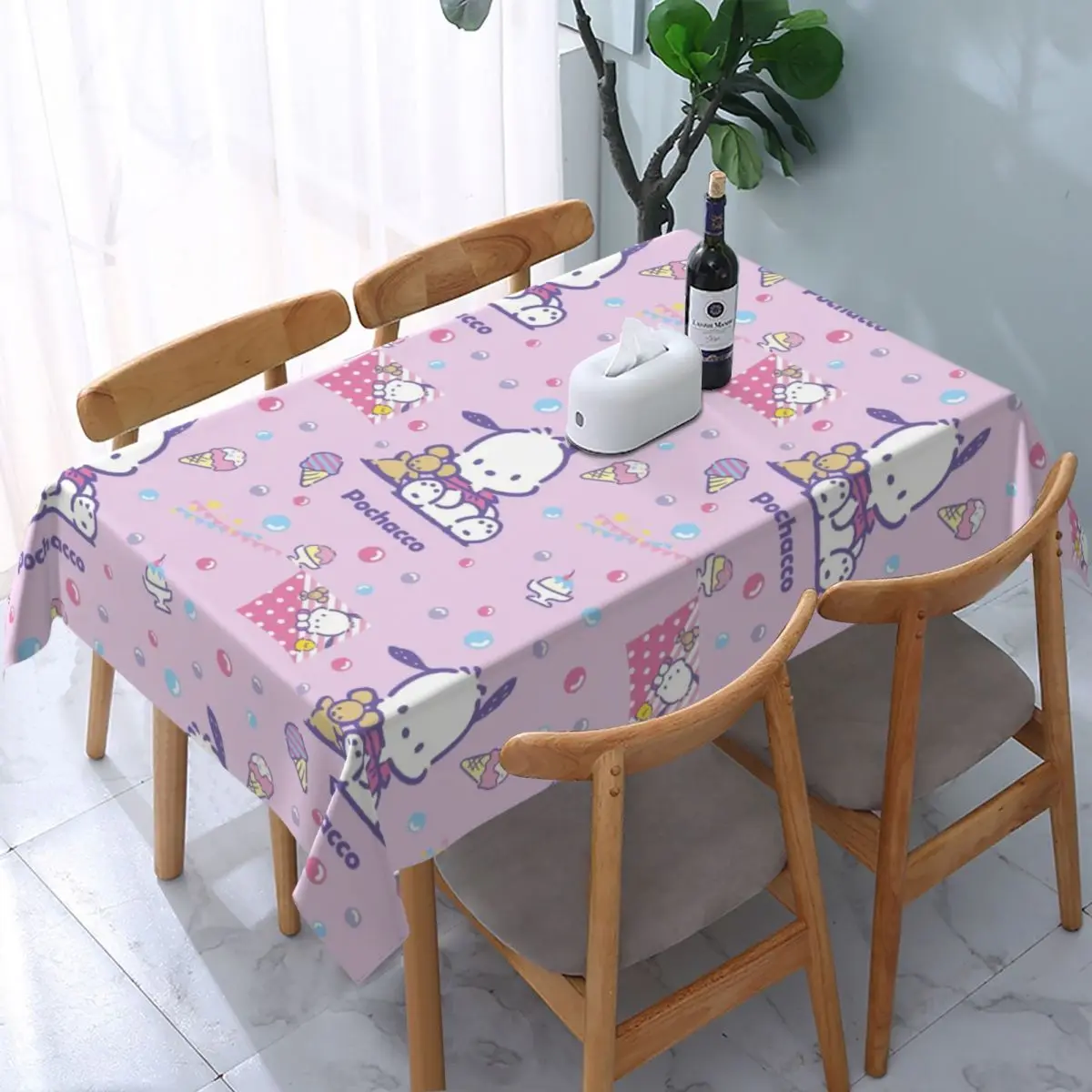 

Прямоугольная мультяшная скатерть полакко Sanrio под заказ, 45-50 дюймов, с эластичными краями, скатерть для стола, скатерть для стола