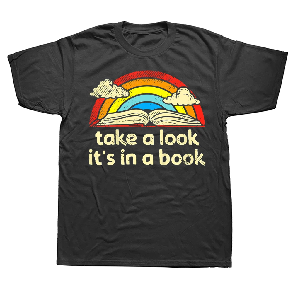 Funny Take A Look It's In A Book Reading Vintage Retro Rainbow T Shirts