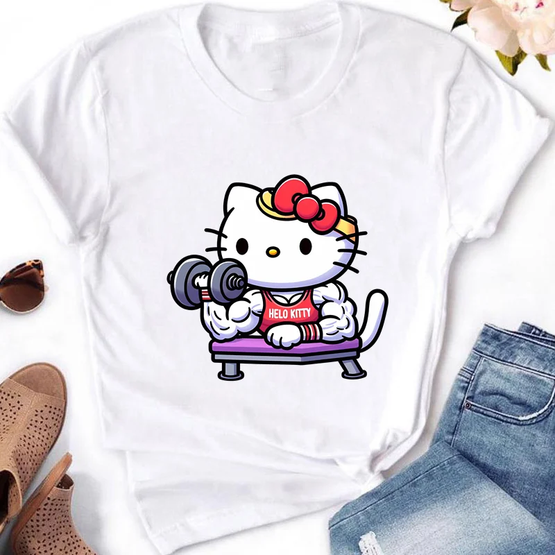 thumbnail image 1 of Camisetas divertidas con estampado de HelloKitty para mujer, camiseta de Anime Kuromis, Camisetas estampadas de algodón para mujer, camisetas informales de manga corta, ropa para mujer, 1 of 5