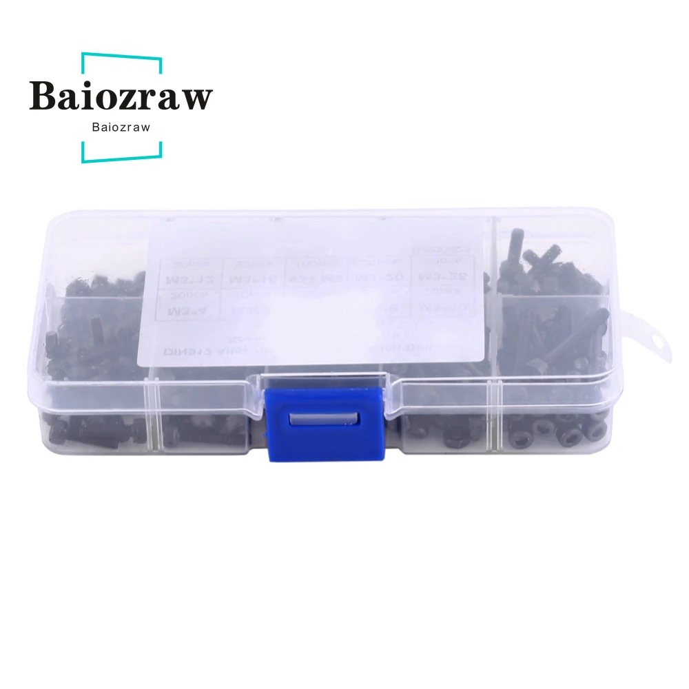 3D 프린터 나사 280 개 M3 캡 헤드 육각 소켓 볼트 나사 너트 DIN912 검정색 강철 l 육각형 실린더 볼트 키트
