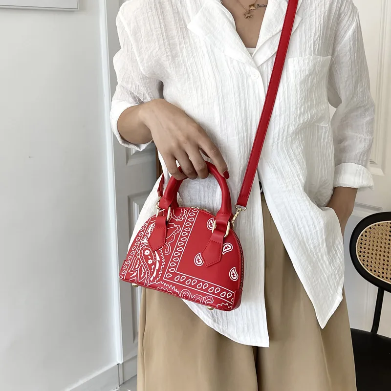 Retro PU Leather Women's Shell Bag Summer Cashew Flower Ladies Shoulder Crossbody Bag Female Set Small Top Handle Bags Handbags