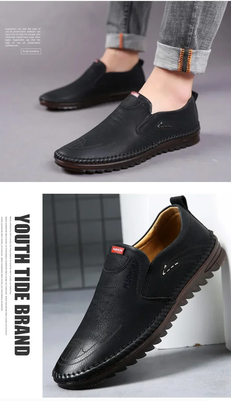 Herren-Lederschuhe, Freizeitschuhe, zum Hineinschlüpfen, weiches Leder, weiche Sohle, atmungsaktive Schuhe, modische, strukturierte, weiche Lederschuhe – Detail 10