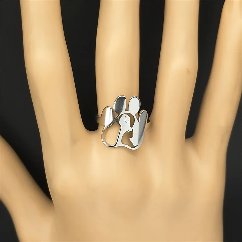 Fashion Ladies Open Ring Stainless Steel Hollow Dog Claw Ring - PeticaDeals