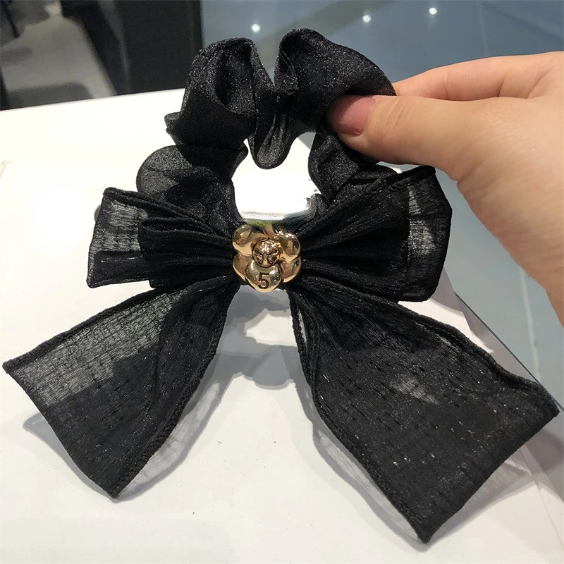 Korean Fashion New Bowknot Large Intestine Hair Ties Pure Flower Bows  Rope Band Girl Rubber Bands for  Accessoires