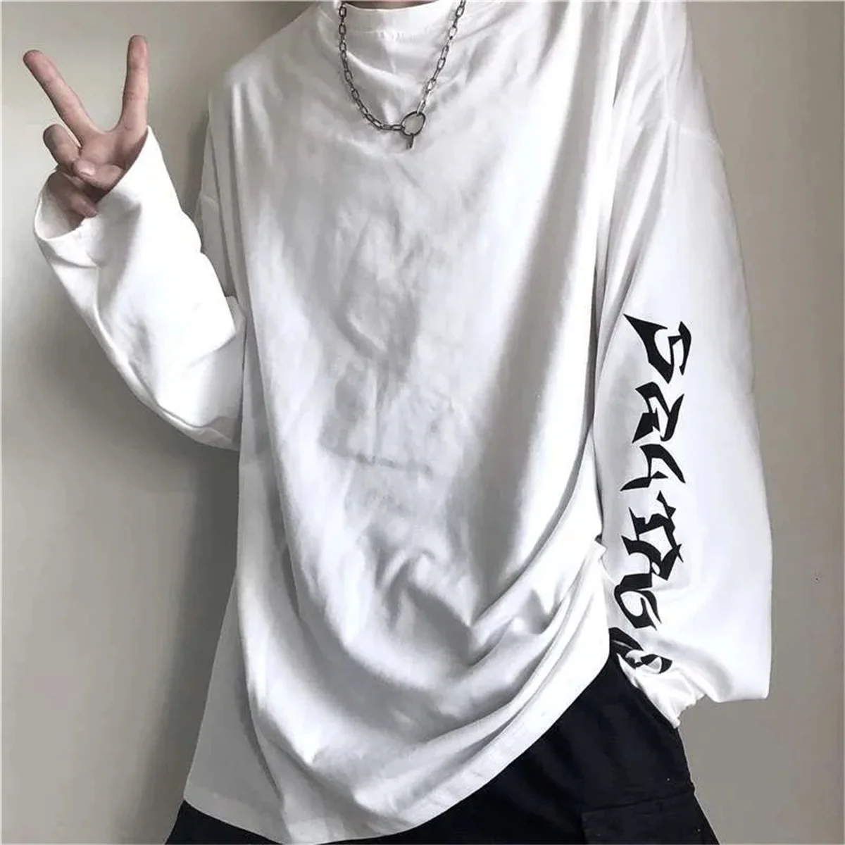 Cool 하라주쿠 Ins Tshirt 힙합 티셔츠 남성 여성 캐주얼 한국 T 셔츠 긴 소매 느슨한 Tshirt streetwear 가을 탑 남성