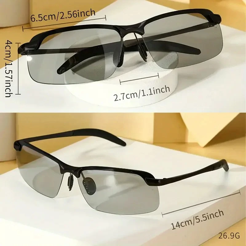 1 Pack Car Driving Day Night Photochromic Sunglasses Men Long Face Driving Polarized Sunglasses Glasses