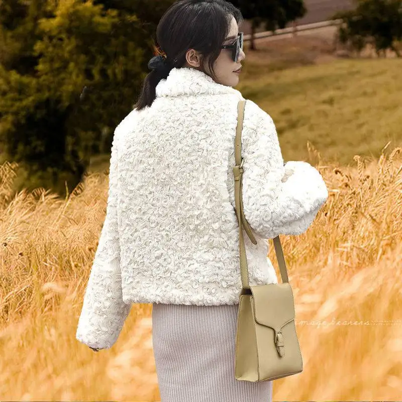 Winter New Women Faux Fur Coat Loose Plus Size Mink Printed Plush Short Outwear Fashion Casual Thicken Warm Temperament Outcoat