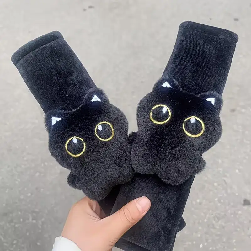 검은 고양이 자동차 안전벨트 어깨 보호 패드 부드럽고 편안한 안전 스트랩 쿠션 자동차 인테리어 장식 액세서리
