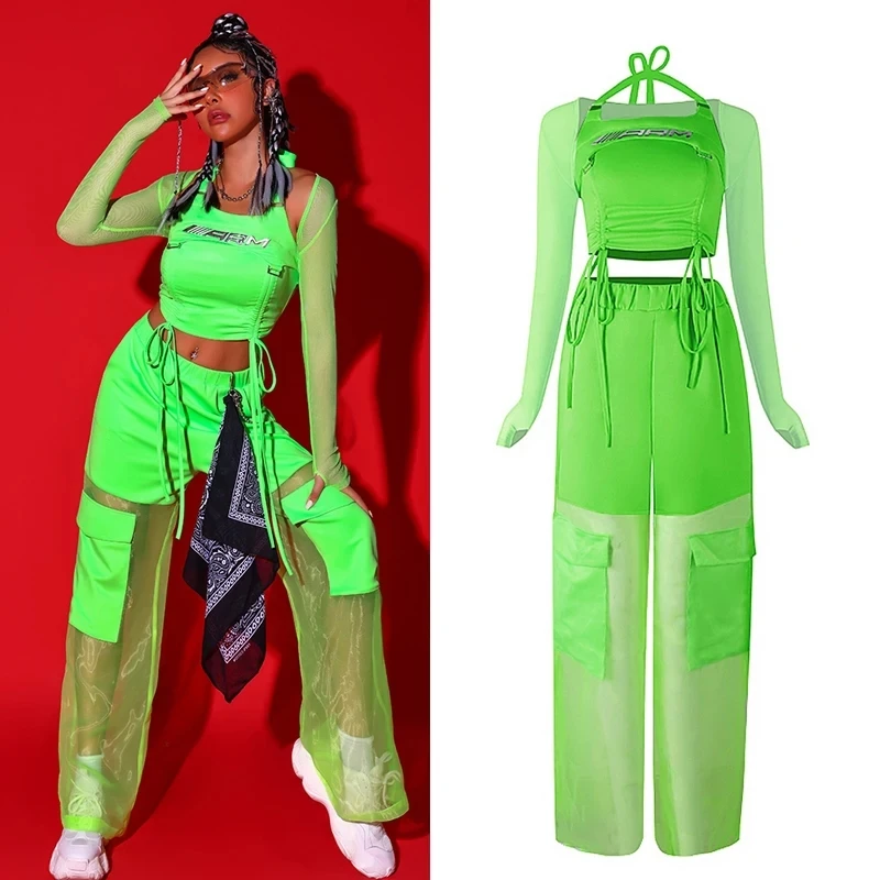 

Fluorescent Green Hip Hop Dance Clothing For Women Gogo Dancers Outfits Nightclub Bar Dj Jazz Dance Performance Stage Dress