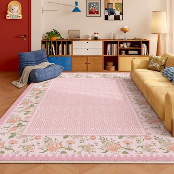Tappeto Rosa per Decorazione Soggiorno di Grandi Dimensioni, Tappeto Spesso e Morbido per Camera da Letto in Stile Francese, Tappetino Soffice per Pavimento