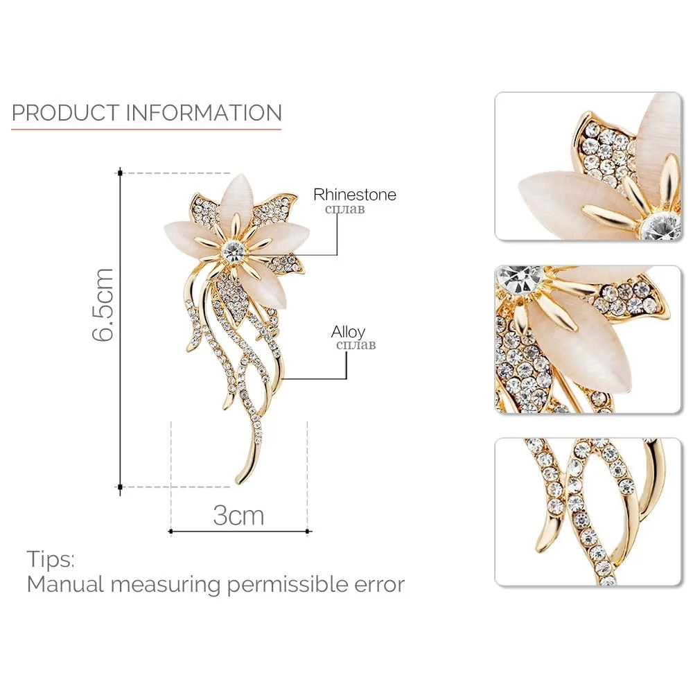 1 Pcs Brooch Rhinestone Flower Brooches For Women Large Brooch Pin Simple Fashion Jewelry Wedding Pin Corsage Accessories
