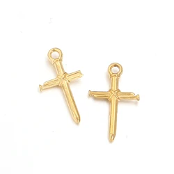 Set of 5 Stainless Steel Religious Cross Charms for Jewelry Making & DIY Crafts (Gold 9.5x15.5mm)
