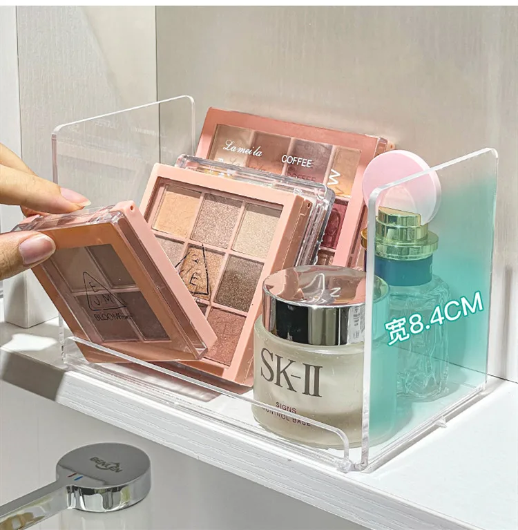 Acrylic Mirror Cabinet Partition Transparent Cosmetics Storage Box Facial Mask Holder Eye Shadow Storage Shelf Makeup Organizer 4