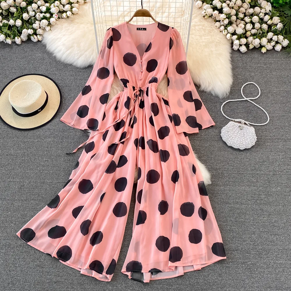 

Polka Dot Women Loose Casual Jumpsuits Summer Beach Female Jumpsuit Rompers Fashion Long Bodysuit Playsuits Woman Clothes