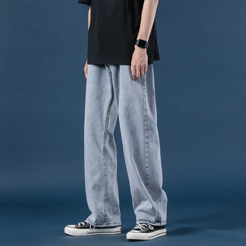 Autumn Winter Men\'s Wide Leg Denim Pants Korean Fashion Luxury Top Quality Baggy Jeans Men Elastic Waist Mop Daddy Trousers