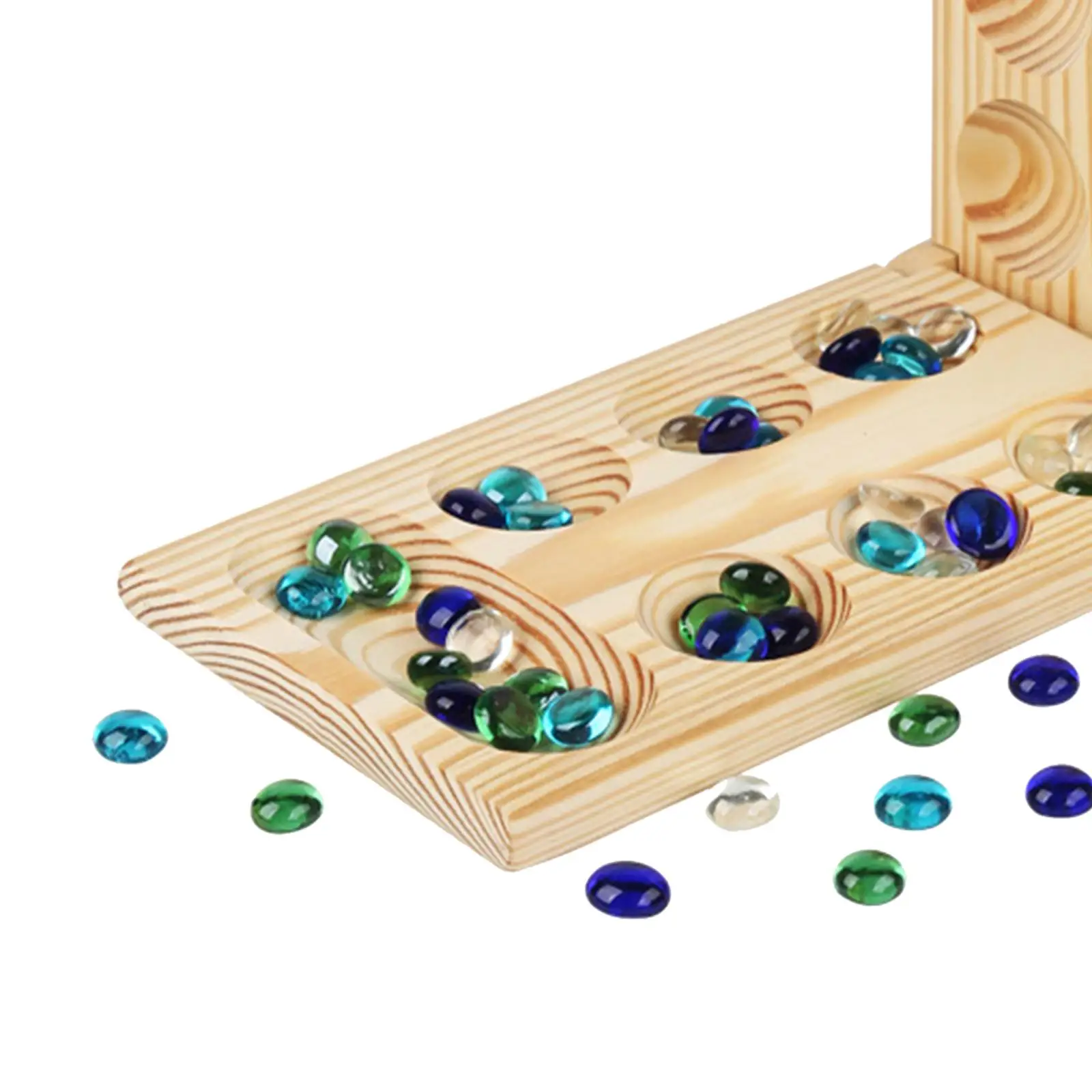 Mancala Board Game Easy to Carry Ages 7+ with Stones Classic Family Games Wood
