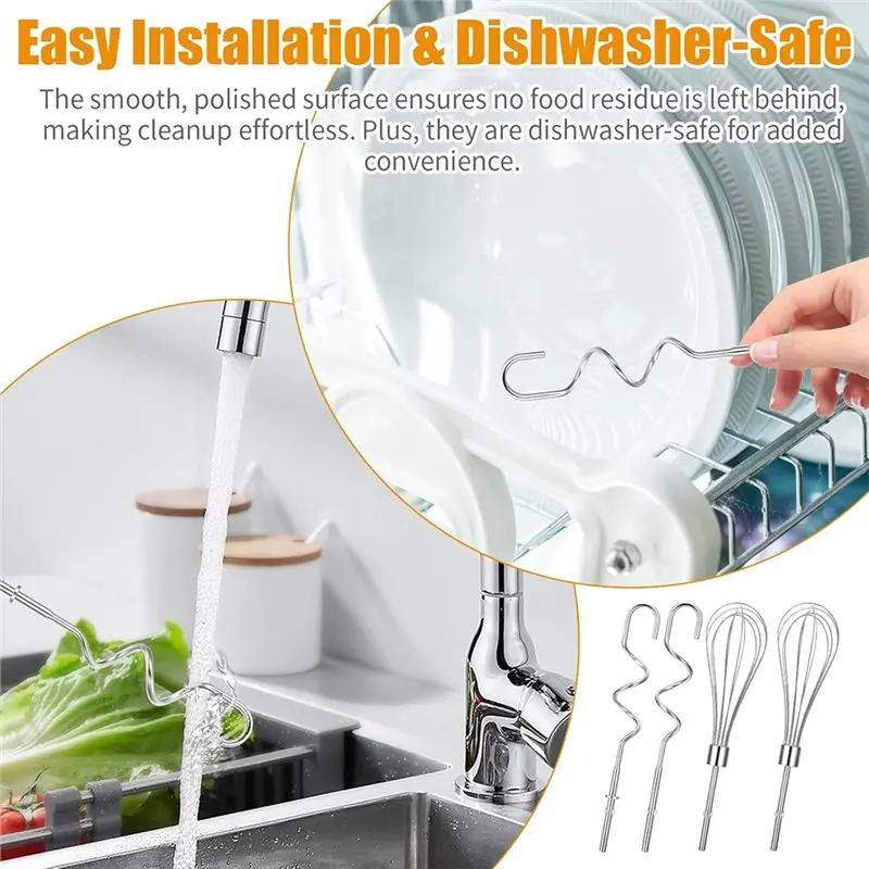 【PASSIONE 】For Kitchenaid Hand Mixers Compatible Accessories:Hand Mixer Attachments Egg Beater Blending Rod Dough Hook Whisk Ble