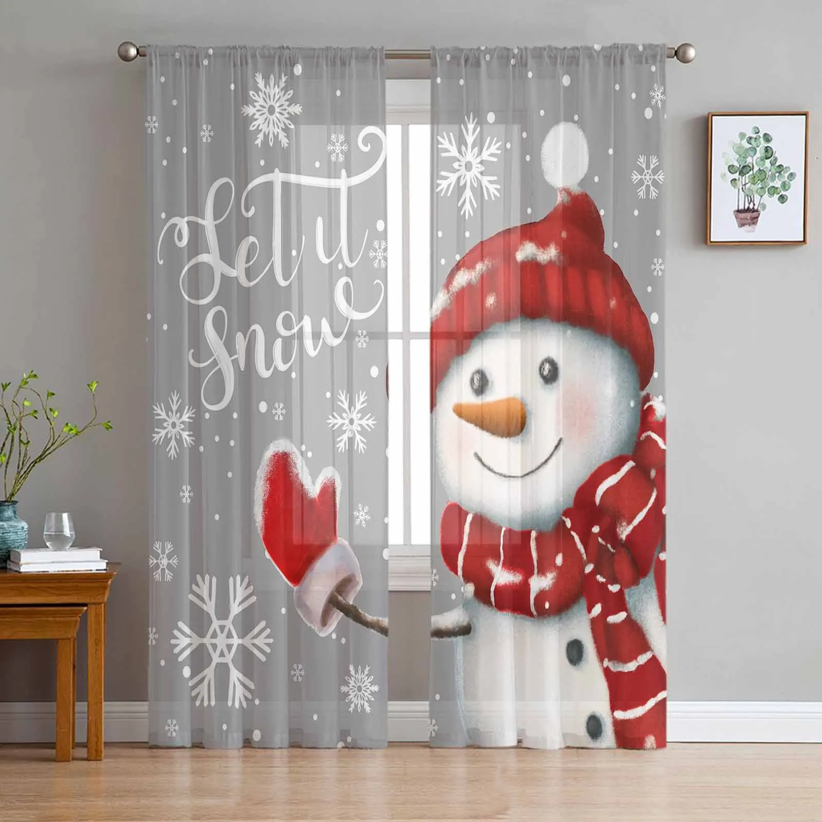 

Christmas Snowman Snowflake Sheer Curtains for Living Room Bedroom Tulle Curtain for Kitchen Voile Curtain Blind Panels