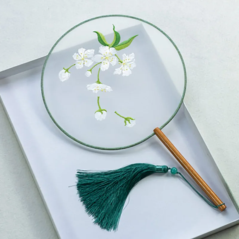 Traditional Chinese Circular Fan, Double-Sided Pattern, Hand Held, Han Ancient Dance, Cheongsam Embroidery, Round Fan